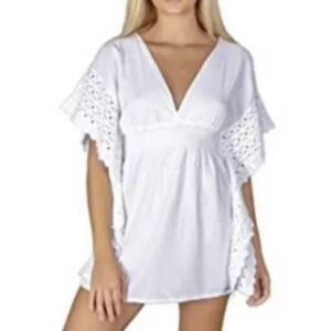 SEASPICE Resort Wear White Coverup Dress Sz Medium Peruvian Cotton Beach Coastal